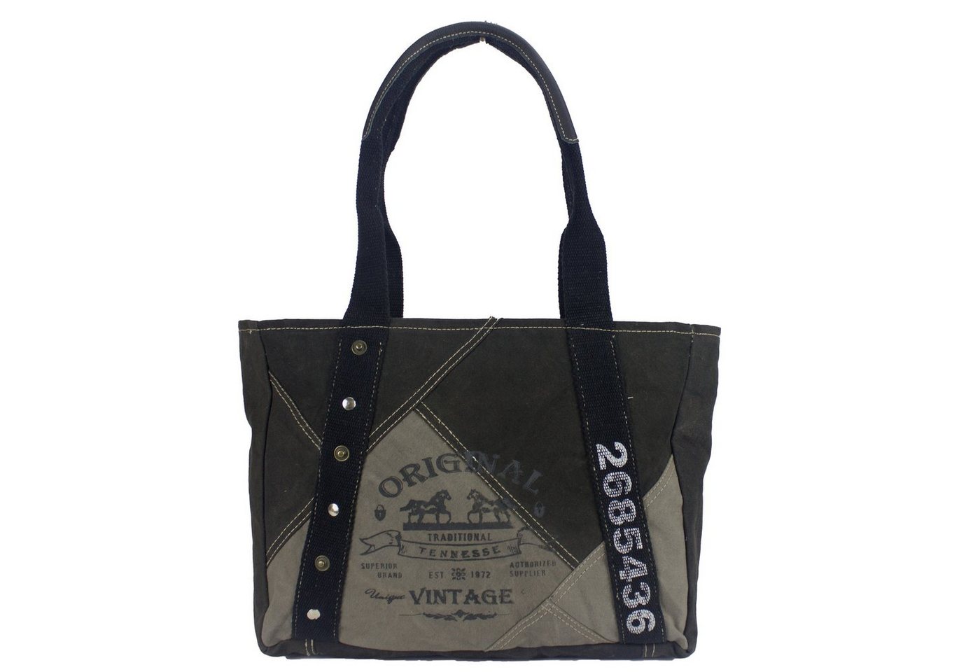 Sunsa Handtasche Große Damen Handtasche. Schwarz/ Grau Schultertasche aus Canvas mit Pferde Aufdruck Motiv. von Sunsa