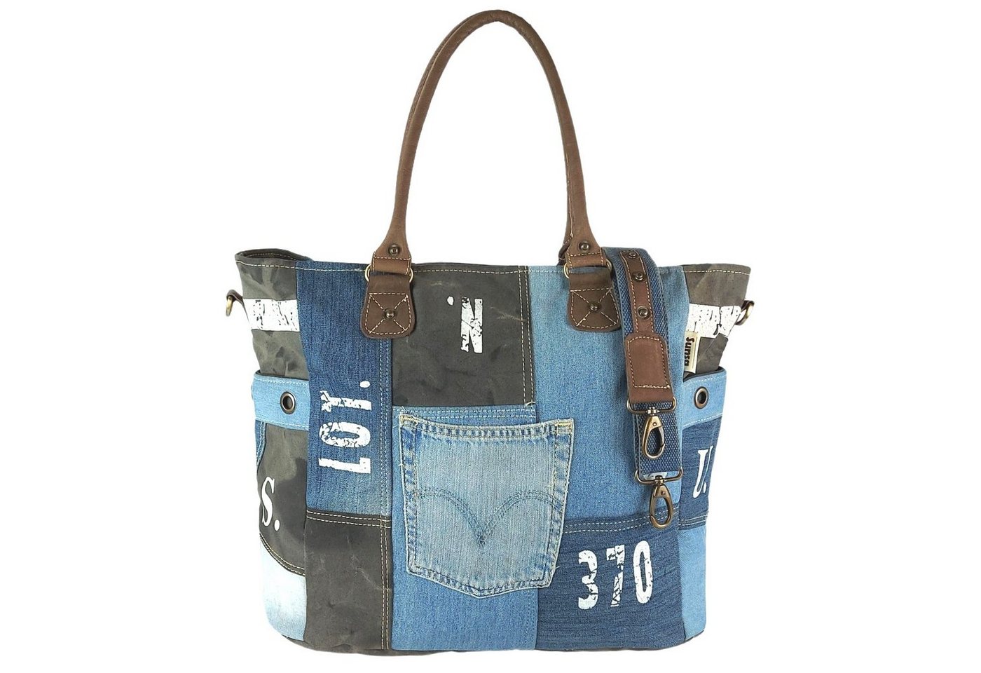 Sunsa Handtasche XXL Handtasche. Nachhaltige Schultertasche aus recycelte Jeans/ Canvas, Aus recycelten Materialien von Sunsa