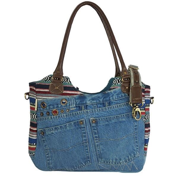 Sunsa Handtasche aus recycelter Jeans & Canvas. Nachhaltige große Schultertasche große Shopper von Sunsa