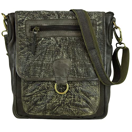 Sunsa Leder Umhängetasche. Kleine Tasche mit viel Fächern. Schultertasche in Vintage Stil. Khakigrün Ledertasche als Crossover bag. von Sunsa