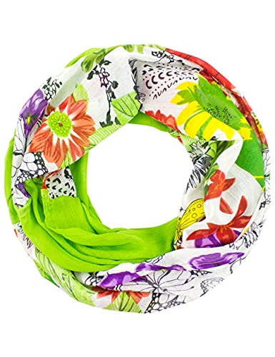 Sunsa Damen Loop Schal. 100% Baumwolle Schlauchschal für Frühlings/Sommer. Dünn Loopschal mit Blumen Design. Tücher und Schals als Frauen Geschenk von Sunsa