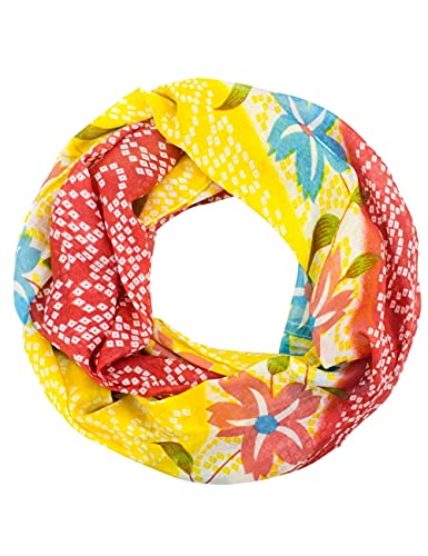 Sunsa Damen Loop Schal. 100% Baumwolle Schlauchschal für Frühlings/Sommer. Dünn Loopschal mit Blumen Design. Tücher und Schals als Frauen Geschenk (Gelb/Rot # 8) von Sunsa