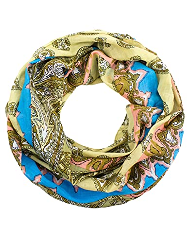 Sunsa Damen Loop Schal. 100% Baumwolle Schlauchschal für Frühlings/Sommer. Dünn Loopschal mit Blumen Design. Tücher und Schals als Frauen Geschenk (beige/blau #6) von Sunsa