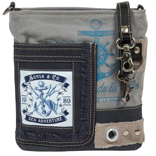 Sunsa Maritim Umhängetasche. Damen Taschen aus Canvas & Leder. Handtasche mittelgroß. Vintage Dame Tasche. Damentasche als Crosscbody Bag für Meerliebhaber von Sunsa