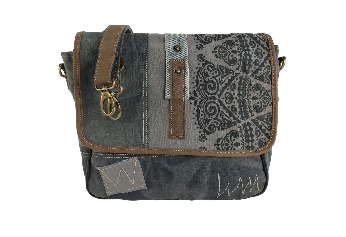 Sunsa Messenger Bag Canvas Messenger Tasche. Große Umhängetasche mit Mandala Design. Grau/ schwarz Crossbody Bag mit Handyfach unter der Frontklappe. 52508 von Sunsa