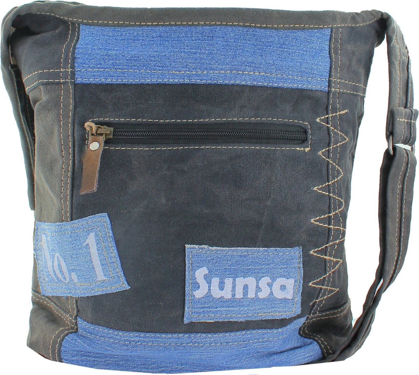 Sunsa Schultertasche Sunsa Vintage Upcycle Biker Umhängetasche (Umhängetasche), Damen, Jugend Umhängetasche, Schultertasche Canvas, Jeans, schwarz, bl von Sunsa