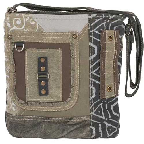 Sunsa Taschen Damen. Umhängetasche aus Canvas/Leinwand & Leder. Dame Tasche. Mittelgroß Handtasche in Vintage Patchwork Design. Khakigrün Damentasche. Crossbody Bag als Geschenkideen für Frauen von Sunsa