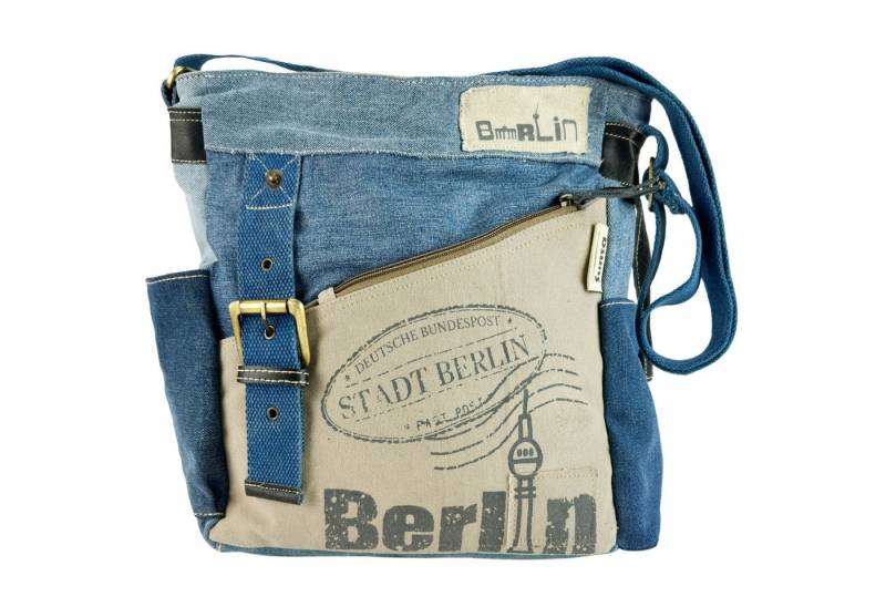 Sunsa Umhängetasche Crossover Tasche aus recycelte Jeans Canvas & Leder Schultertasche von Sunsa