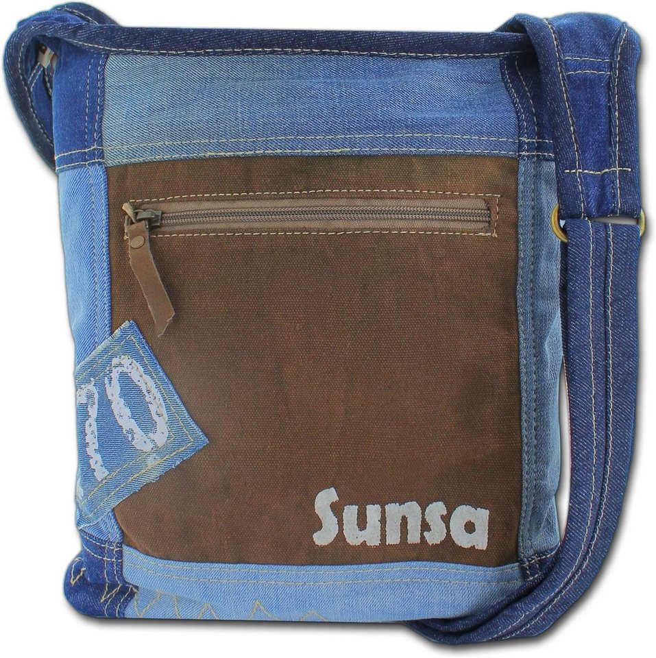 Sunsa Umhängetasche Sunsa Damen Canvas Tasche Jeans Crossbod (Schultertasche, Schultertasche), Jugend, Damen Tasche aus Jeans in blau, braun Größe ca. 30cm, Culture von Sunsa