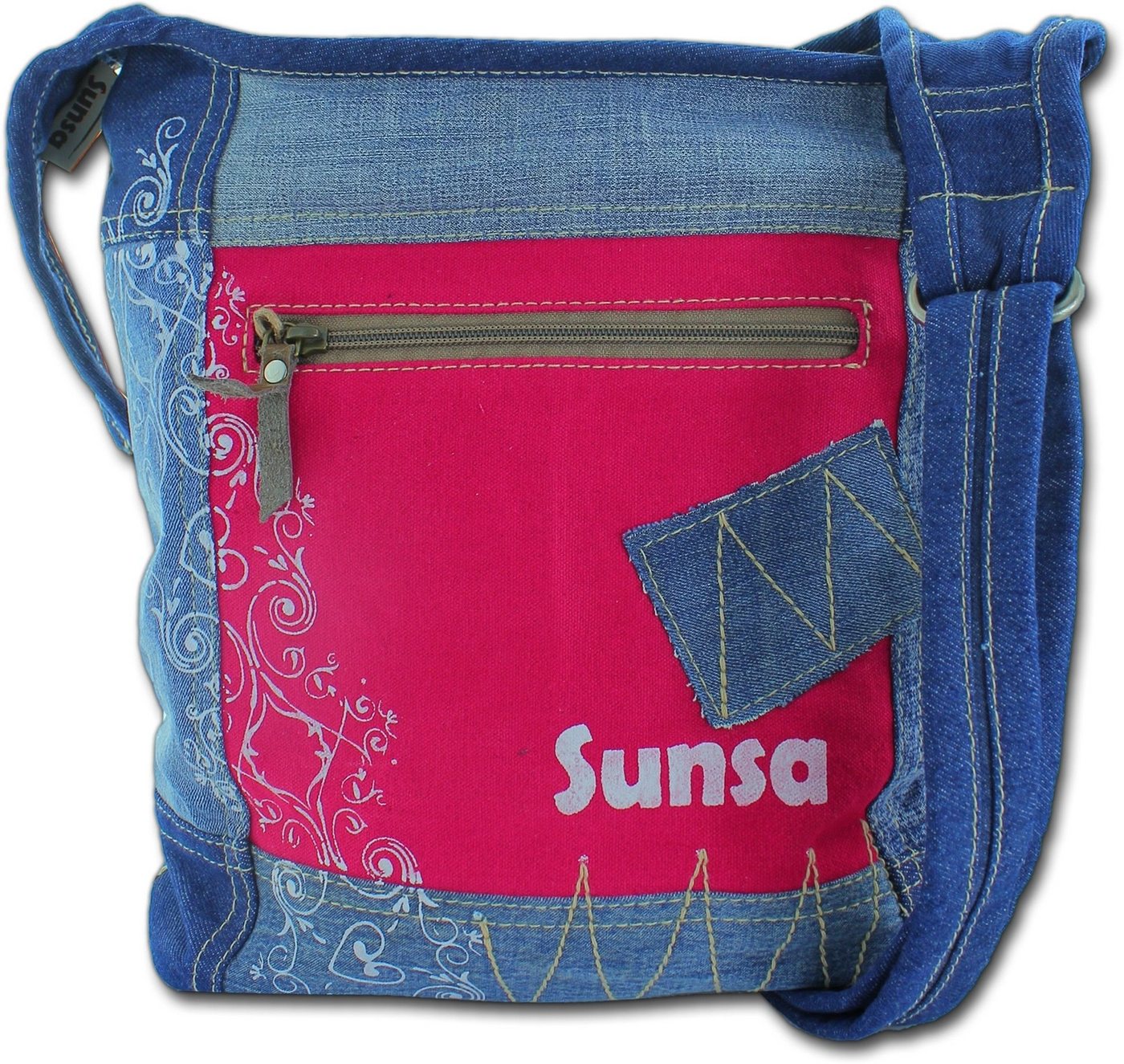 Sunsa Umhängetasche Sunsa Damen Canvas Schultertasche Jeans (Schultertasche, Schultertasche), Damen, Jugend Tasche aus Jeans in blau, rot Größe ca. 32cm, Ranke von Sunsa