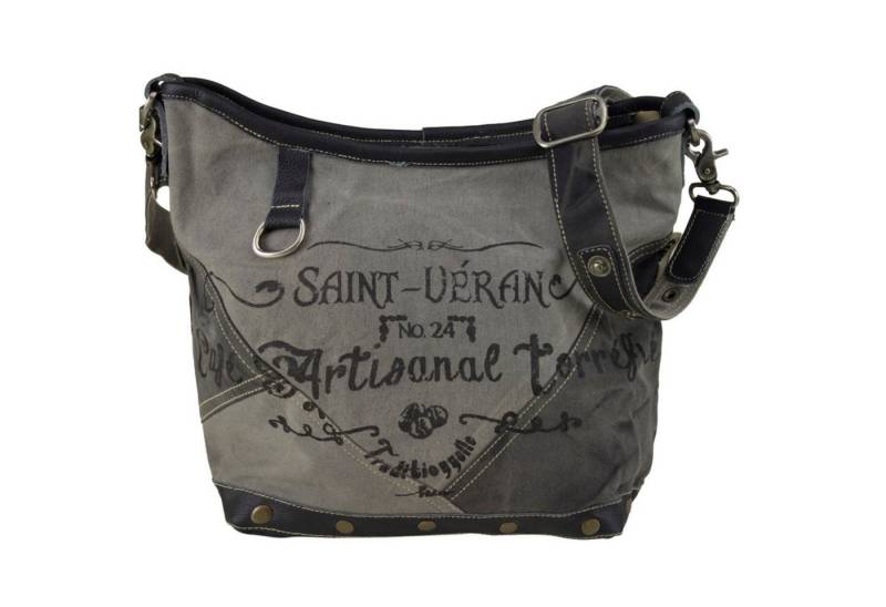 Sunsa Umhängetasche Canvas Tasche Umhängetasche stone washed Schultertasche grau, echt Leder Dekoration von Sunsa