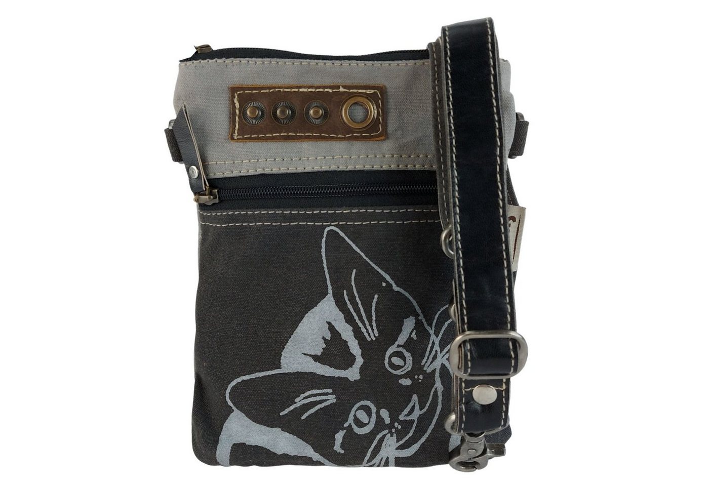 Sunsa Umhängetasche Damen Crossbody Tasche mit Katzen Motiv, schwarze Umhänge Damen Tasche aus Canvas, Katzen Motiv von Sunsa