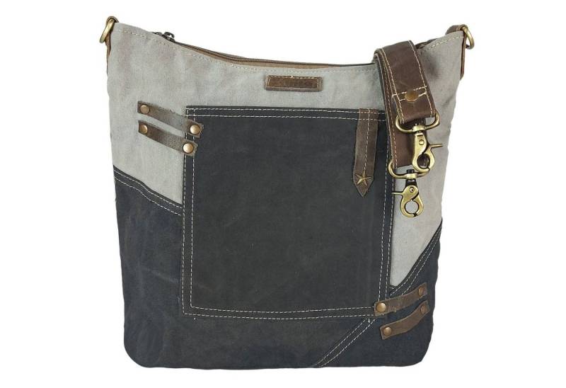 Sunsa Umhängetasche Damen Umhängetasche. Canvas Schultertasche mit Leder. Große Vintage Crossbody Tasche. Schwarze Nachhaltige Handtasche als Geschenkideen, Echtes Leder, enthält recyceltes Material von Sunsa