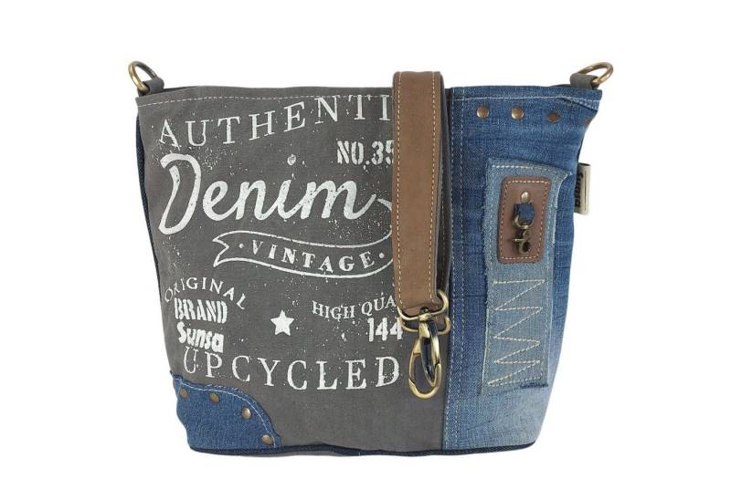 Sunsa Umhängetasche Damen Umhängetasche. Schultertasche aus Canvas recycelte Jeans & Leder. Vintage Crossbody Tasche. Graue Retro Nachhaltig Handtasche als Geschenkideen, Ring für Schlüsselanhänger, enthält recyceltes Material, Vintage Druck von Sunsa