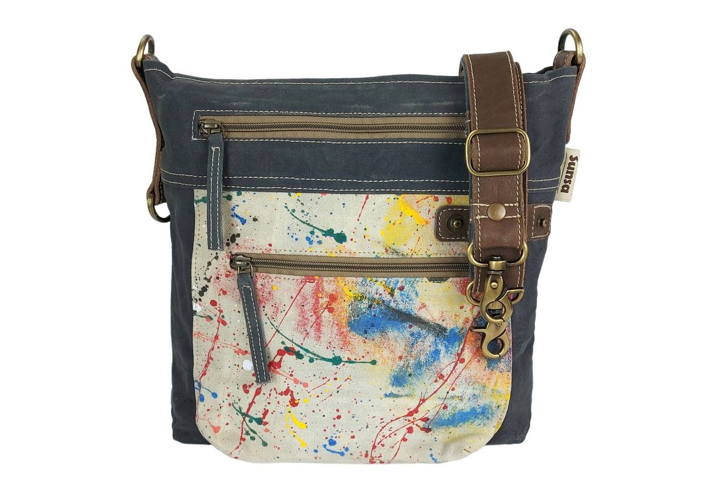 Sunsa Umhängetasche Damen Umhängetasche. Schultertasche mit viel Fächern, Canvas Tasche, Unikat künstlerisch-Stil von Sunsa