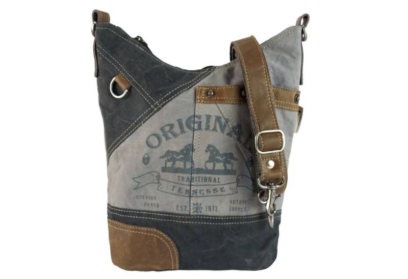 Sunsa Umhängetasche Graue Vintage Tasche. Umhängetasche in Hobo Form mit Pferde Aufdruck von Sunsa