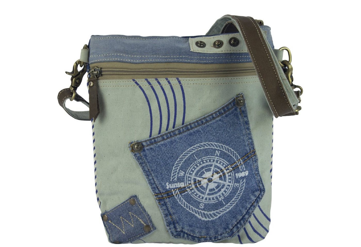 Sunsa Umhängetasche Maritim Umhängetasche für Meerleibhaber. Damen Crossbody Tasche aus Canvas und recycelte Jeans von Sunsa