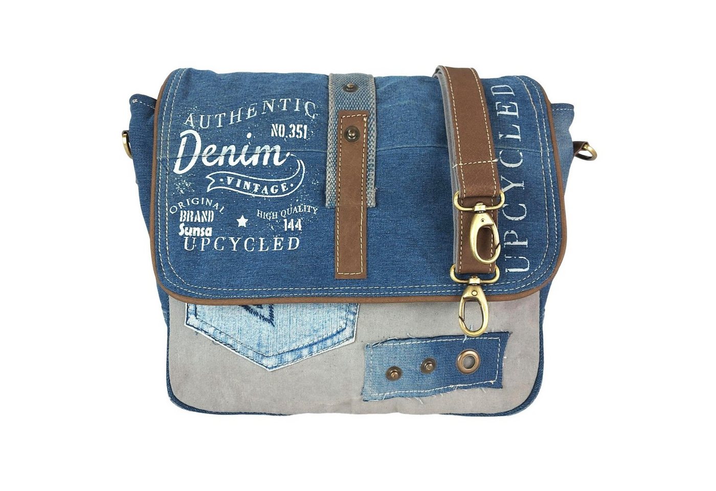 Sunsa Umhängetasche Messenger Tasche aus recycelten Jeans und schwarze Canvas. Vintage Retro Still Crossbody Bag, Aus rececelten Materialien von Sunsa