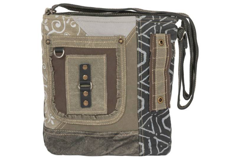 Sunsa Umhängetasche Sunsa Damen Umhängetasche. Canvas Crossover Tasche in grau Khaki, Vintage Patchwork Look von Sunsa