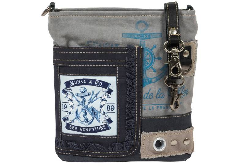 Sunsa Umhängetasche Sunsa Maritim Umhängetasche. Blaue Crossover Tasche. Schultertasche, Vegane Tasche mit Maritim Vintage Look von Sunsa