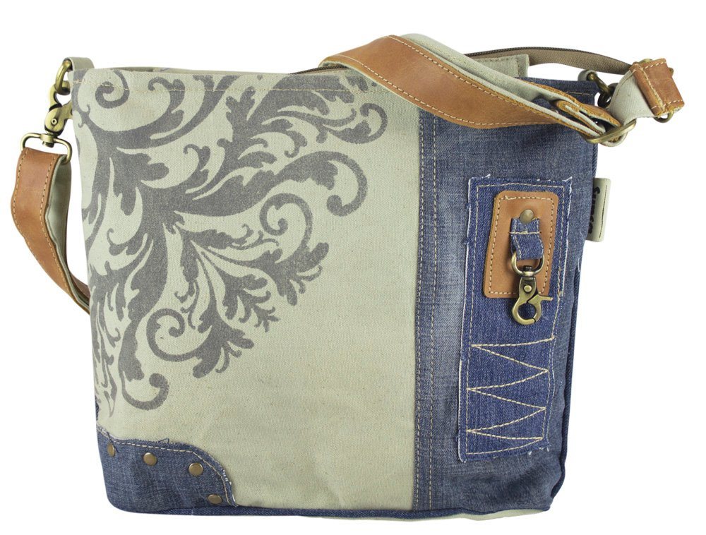 Sunsa Umhängetasche Nachhaltige Jeans Tasche. Damen Umhängetasche mit Mandala Motiv von Sunsa