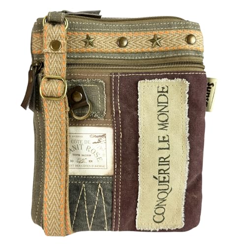 Sunsa Umhängetasche. Damen Taschen aus Canvas & Leder. Kleine Handtasche. Vintage Retro Dame Tasche. XS Damentasche als Crossbody Bag für Handy. Schultertasche gute Geschenkidee für Frauen. von Sunsa