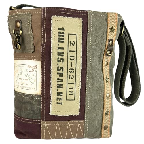 Sunsa Umhängetasche. Damen Taschen aus Canvas & Leder. Mittelgroß Handtasche. Vintage Dame Tasche. Schultertasche als Crossbody Bag. Damentasche schönes Geschenk für Frauen von Sunsa