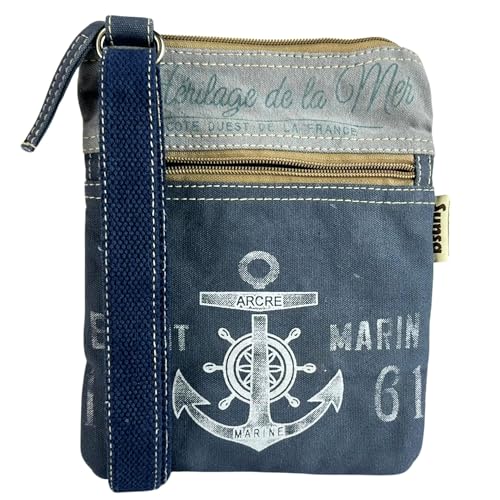 Sunsa Vegane Umhängetasche. Maritim blaue Damen Tasche. Mini Schultertasche aus Canvas. Vintage Retro Handtasche für Meerliebhaber. Leinwand Crossbody Bag von Sunsa
