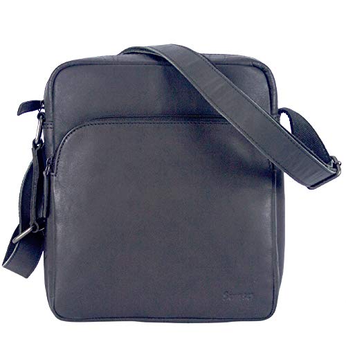 Sunsa klein Herren Leder Tasche, schwarze Ledertasche Umhängetasche/Schultertasche Crossbody bag, kleine Handtasche Herrentasche Vintage für Arbeit Reise Alltags, Geschenke für Männer von Sunsa