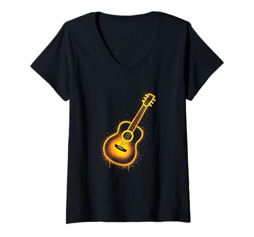 Damen Graffiti-Illustration für Akustikgitarre T-Shirt mit V-Ausschnitt von Sunset Street