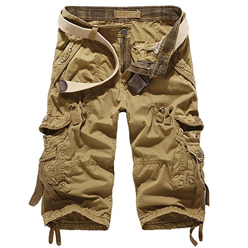 Sunshey Herren 3/4 Cargoshorts Kurzehose Einfarbig Cargohose aus Baumwolle hochwertig Armmegrün Blau von Sunshey