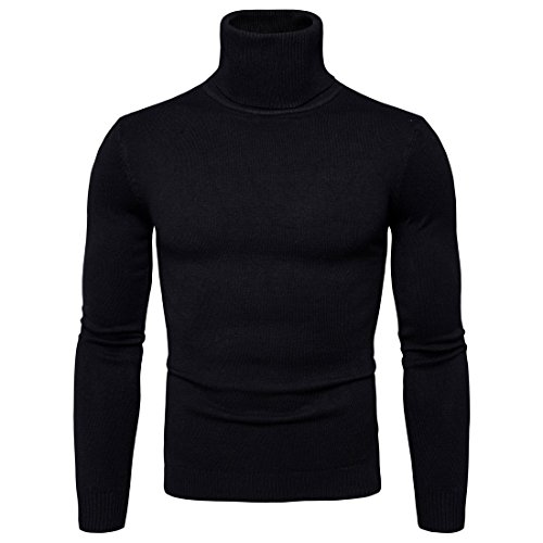 Sunshey Herren Basic Pullover mit Rollkragen einfarbig Rollkragenpullover Feinstrick aus Baumwolle sehr Weich Hochwertig, Schwarz, Gr. XL von Sunshey
