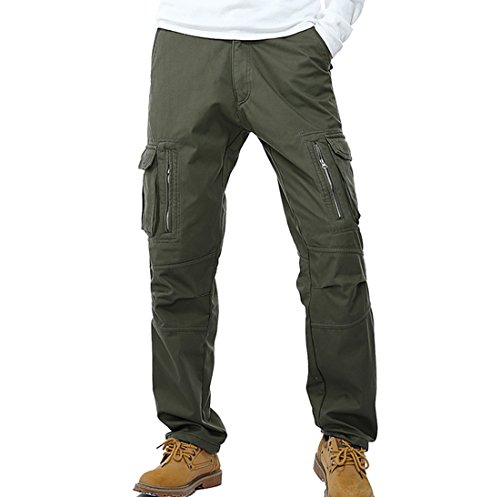 Sunshey Herren Thermohose Thermo-Cargohose Arbeitshose Fleece gefüttert aus Baumwolle mit Reißverschluss mehere Taschen Loose Fit, Armeegrün, DE 48/Chinas 33 von Sunshey