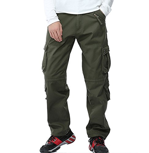 Sunshey Herren Thermohose Thermo-Cargohose Arbeitshose Fleece gefüttert warm Innen aus Baumwolle mit mehere Taschen Loose Fit in schwarz grün khaki , armeegrün 2 - DE 56/Chinas 40 von Sunshey