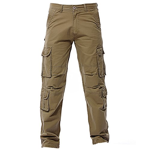 Sunshey Jungen Herren Cargohose Lang Arbeitshose aus Baumwolle mit mehrere Tasche Outdoor hochwertig,Khaki,DE 44/Etikette 30 von Sunshey