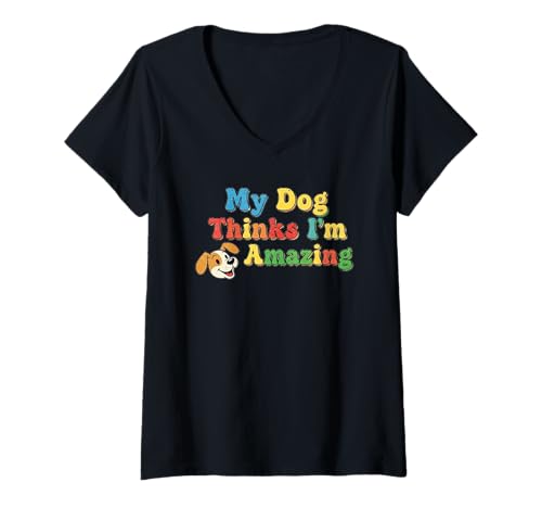 Damen Mein Hund findet Mich toll T-Shirt mit V-Ausschnitt Damen Mein Hund findet Mich toll T-Shirt mit V-Ausschnitt von Sunshine Design Co.