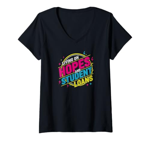 Damen Von Hoffnungen und Studentendarlehen Leben Retro T-Shirt mit V-Ausschnitt Damen Von Hoffnungen und Studentendarlehen Leben Retro T-Shirt mit V-Ausschnitt von Sunshine Design Co.