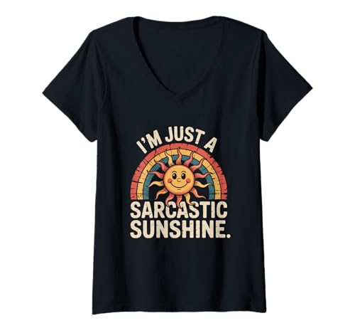 Damen Ich Bin nur EIN sarkastischer Sonnenschein Retro T-Shirt mit V-Ausschnitt von Sunshine Humor Retro Vintage Style