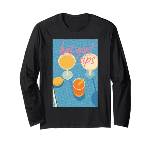 Hot Girl Sips Retro Cocktailgläser Pool Party Trinkkunst Langarmshirt Hot Girl Sips Retro Cocktailgläser Pool Party Trinkkunst Langarmshirt von Sunshine Vibes Retro Coastal Style Aesthetic Wear