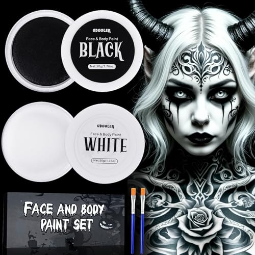 100g Halloween Schminke Schwarz Weiß,Körperfarben,Karnevalsschminke,Faschingsschminke,Face Paint für Theaterschminke,Gesichtsfarben mit Pinseln,Karnevals Party Make up Set für Kinder Erwachsene von Sunshine smile