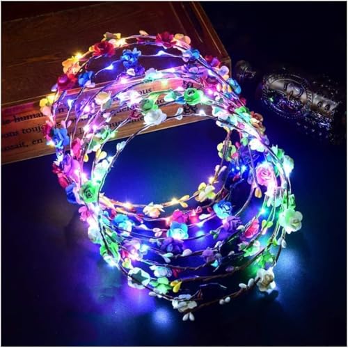 12 Pcs Leuchtender Haarkranz Blumen,Haarkranz Leuchtend,Garland Stirnband Kinder,Haarband mit Blumen Madchen,LED Blumenkranz Stirnband,Blumenstirnband Damen LED von Sunshine smile