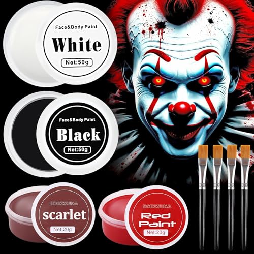 140g Halloween Schminke Schwarz Weiß Rot,Körperfarben,Karnevalsschminke,Faschingsschminke,Face Paint für Theaterschminke,Gesichtsfarben mit Pinseln,Karnevals Party Make up Set für Kinder Erwachsene von Sunshine smile