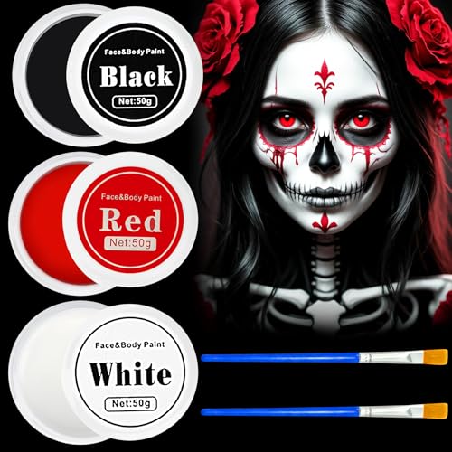 150g Halloween Schminke Schwarz Weiß Rot,Körperfarben,Karnevalsschminke,Faschingsschminke,Face Paint für Theaterschminke,Gesichtsfarben mit Pinseln,Karnevals Party Make up Set für Kinder Erwachsene von Sunshine smile