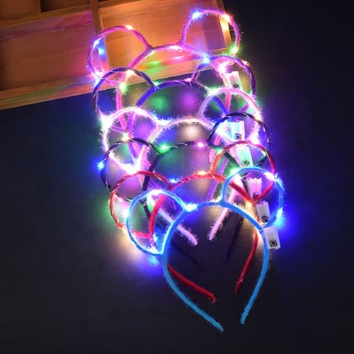 6 Pcs Mouse Ears Haarreif LED,Leuchtender Haarreif,Kopfschmuck Leuchtend,Leuchtkranz Haare,Blumenkranz Haare,Lichterkette Haare Schlager,Haarreifen Beleuchtet Party von Sunshine smile