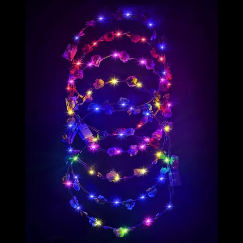 6Pcs Blumenkranz Leuchtend,Haarkranz LED,LED Haarreif,Blumenkranz Haare Leuchtend,Haarkranz Leuchtend für Damen und Kinder Festival Geburtstag Weihnachten Halloween Fasching Party Hochzeit Dekor von Sunshine smile