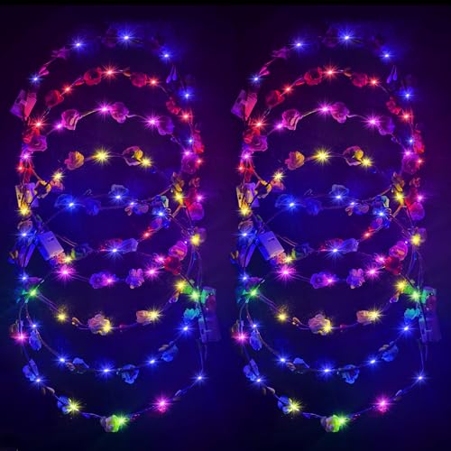 12Pcs Blumenkranz Leuchtend,Haarkranz LED,LED Haarreif,Blumenkranz Haare Leuchtend,Haarkranz Leuchtend für Damen und Kinder Festival Geburtstag Weihnachten Halloween Fasching Party Hochzeit Dekor von Sunshine smile