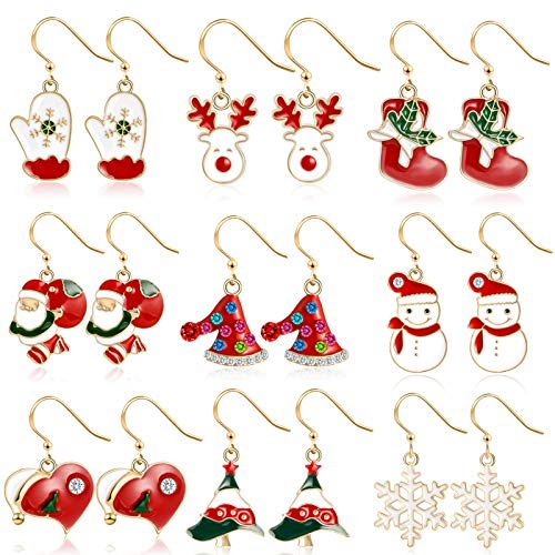 9 Paar ohrringe weihnachten set,Dame Weihnachten Ohrringe,Weihnachtsohrringe Ohrstecker,Kreativ Weihnachten Ohrringe, Ohrringe Weihnachten,Weihnachten Schmuck Geschenk,ohrstecker set von Sunshine smile