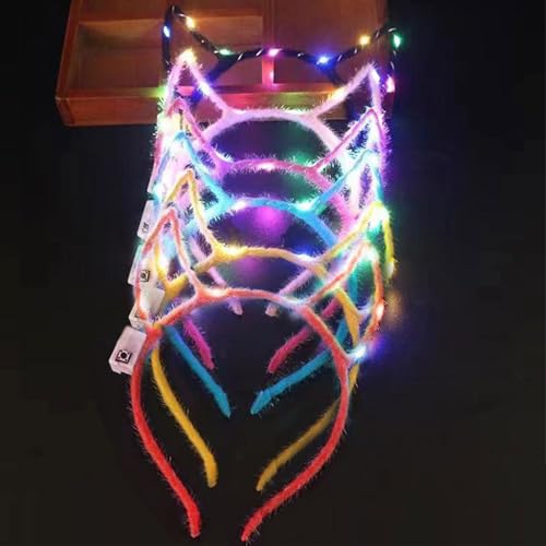 Sunshine smile 6 Pcs Teufelshörner Haarreif LED,Leuchtender Haarreif,Kopfschmuck Leuchtend,Leuchtkranz Haare,Lichterkette Haare Schlager,Haarreifen Beleuchtet Party von Sunshine smile