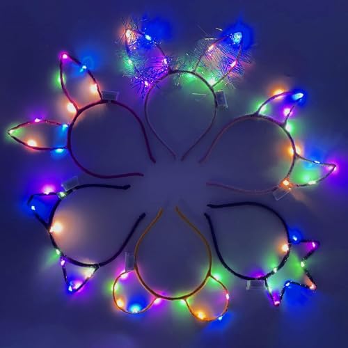 Haarreif Leuchtendes Stirnband,6PCS Kinder Leucht Hairband,Blinkende Kopfschmuck,LED Katzenohren Stirnband,LED Stirnband Party Kopfschmuck,Leuchtendes Stirnband für Erwachsene Kinder Easter Geburtstag von Sunshine smile