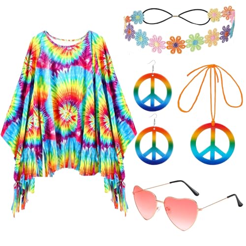 Mardi Gras Damen Umhang,70er Hippie Kostüm,Hippie Kostüm Damen,Hippie Umhang,70er-Hippie-Kleid-Kostüm,60er Kostüm Damen,Hippie Kleidung Damen,Karneval Kostüm Damen Hippie,Hippie Damen Poncho Set von Sunshine smile